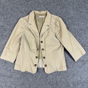 Roz Ali Tan Womens Blazer Jacket 3/4 Sleeve Button Front Career